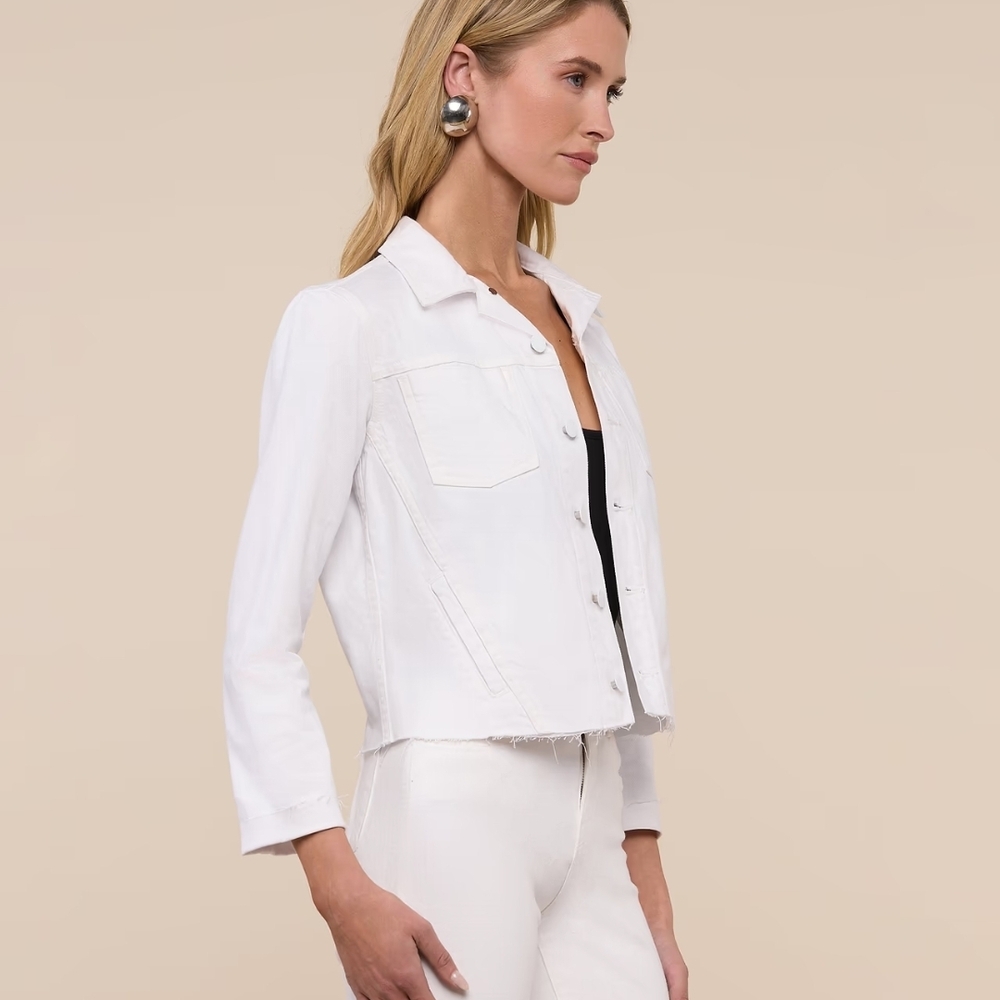 L'AGENCE | Janelle Jean Jacket White Cropped Button-Front Jacket